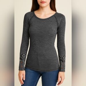 Able Charcoal Long-Sleeve Thermal Top with Printed Cuffs